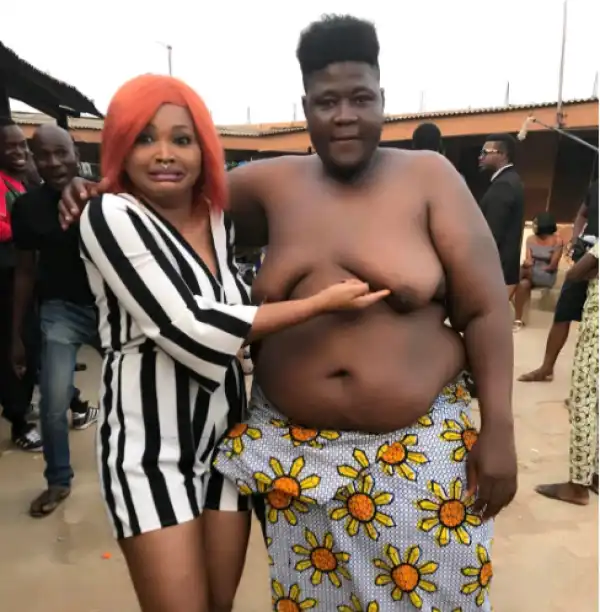 Man or woman? See the person Mercy Aigbe met on set today